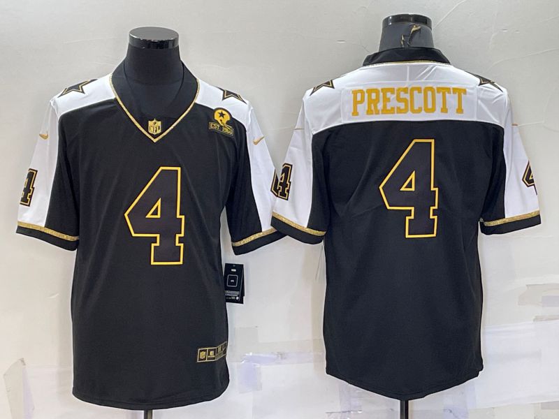 Men Dallas Cowboys #4 Prescott Black Thanksgiving gold characters 2022 Nike Limited NFL Jersey